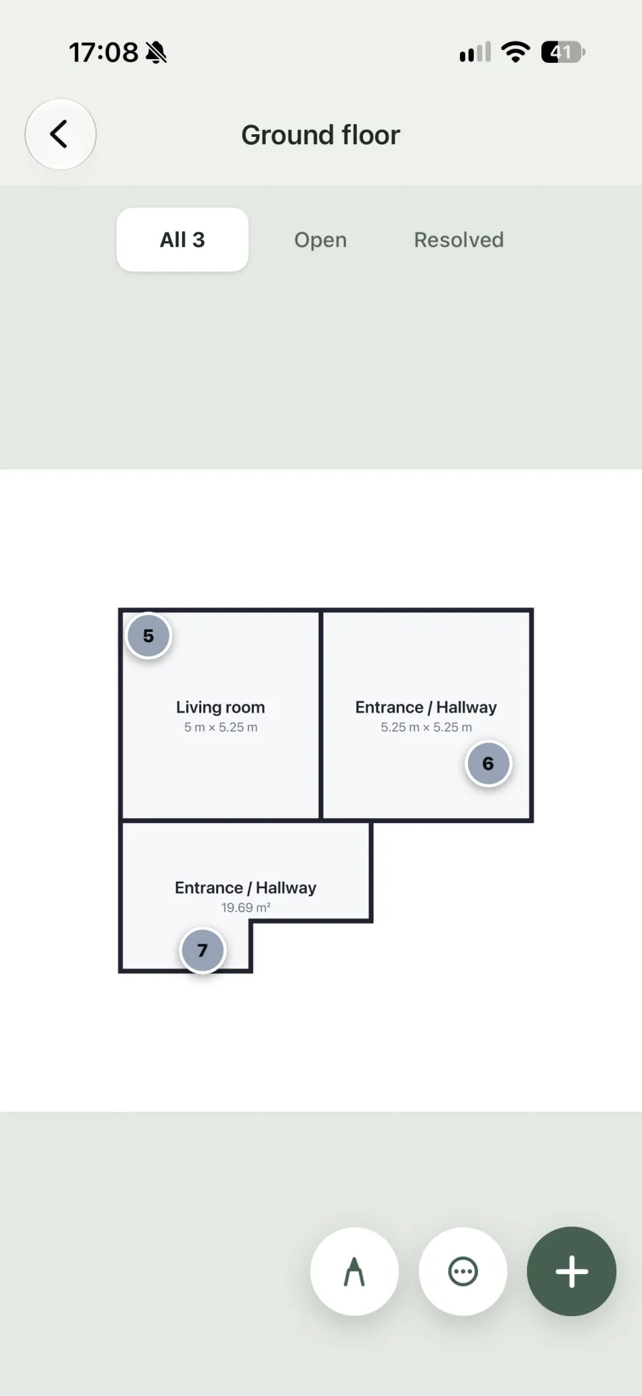 A floor plan in SiteSnag with numbered defect pins